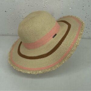 Roxy size M/ L Straw Pink Stripe Floppy Fringe Sun Hat